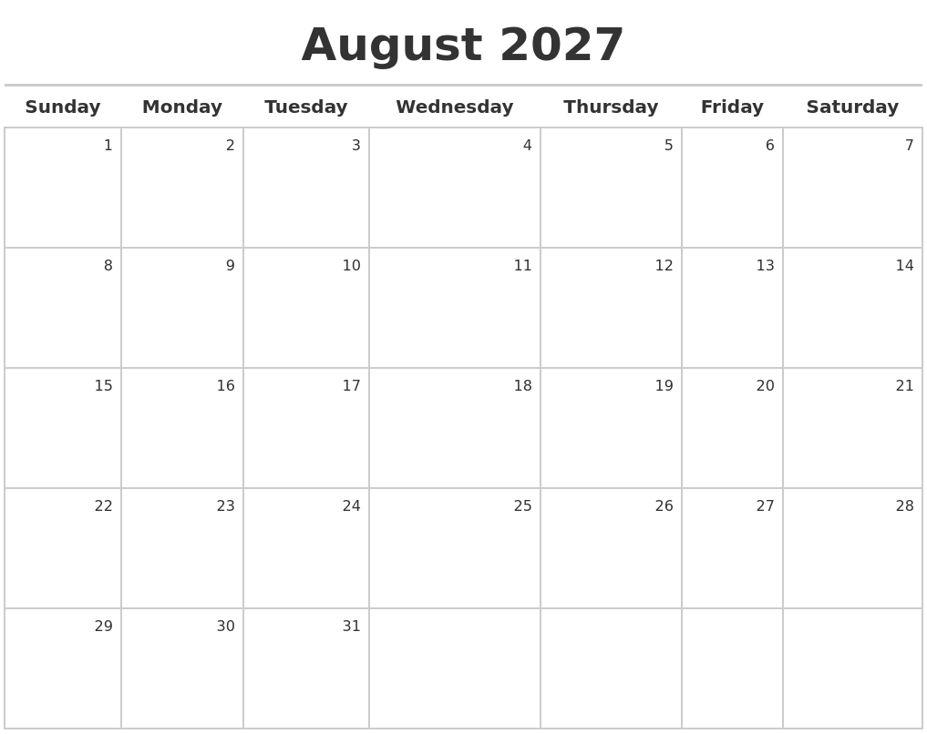 August 2027 Calendar Maker