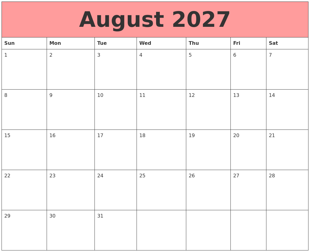 August 2027 Calendars That Work