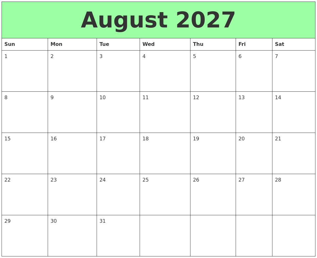 August 2027 Printable Calendars