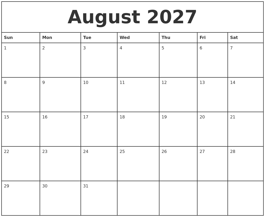 august 2027 printable monthly calendar