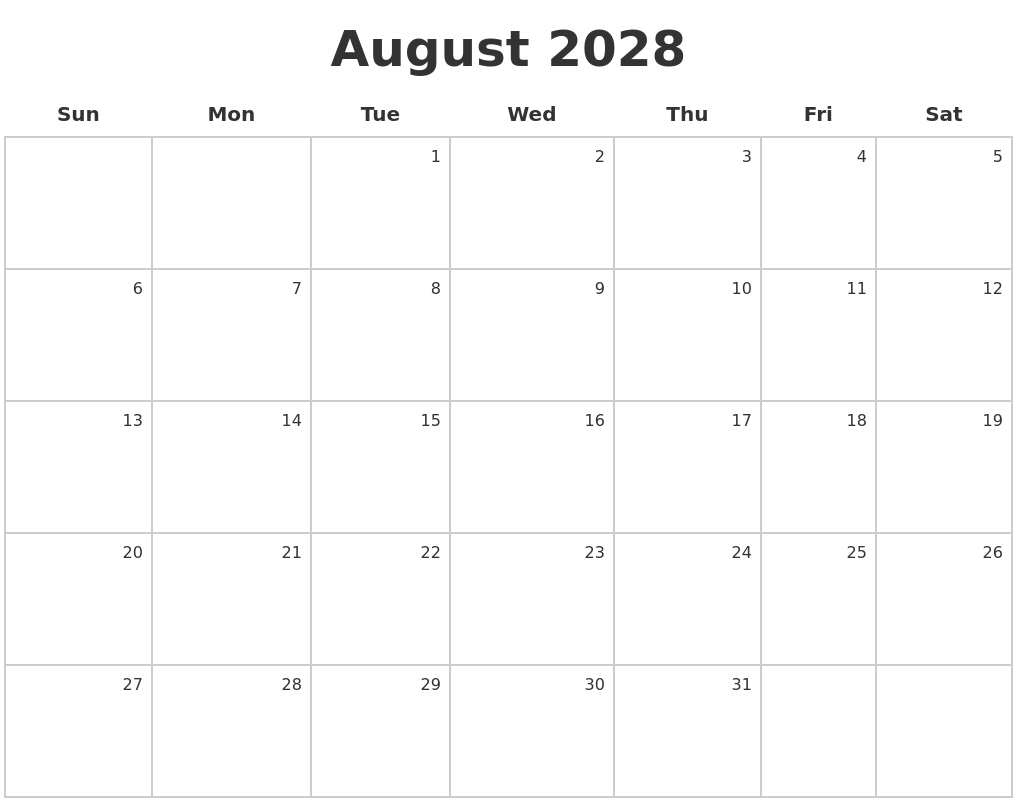 August 2028 Make A Calendar