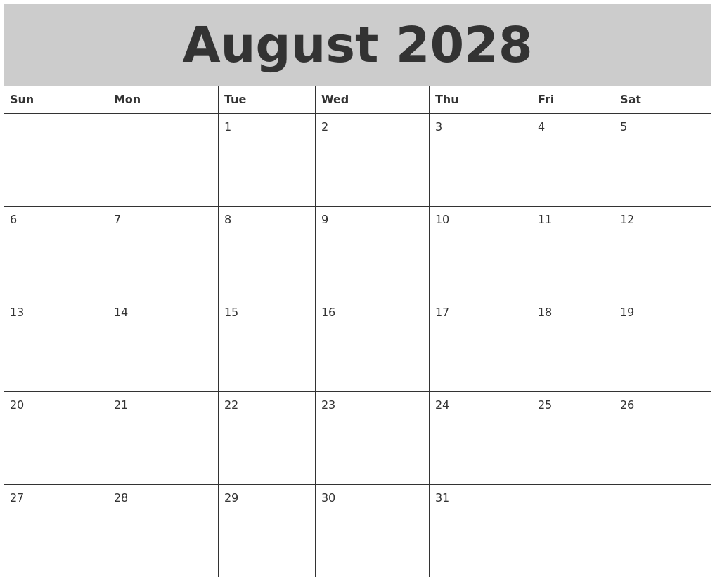August 2028 My Calendar