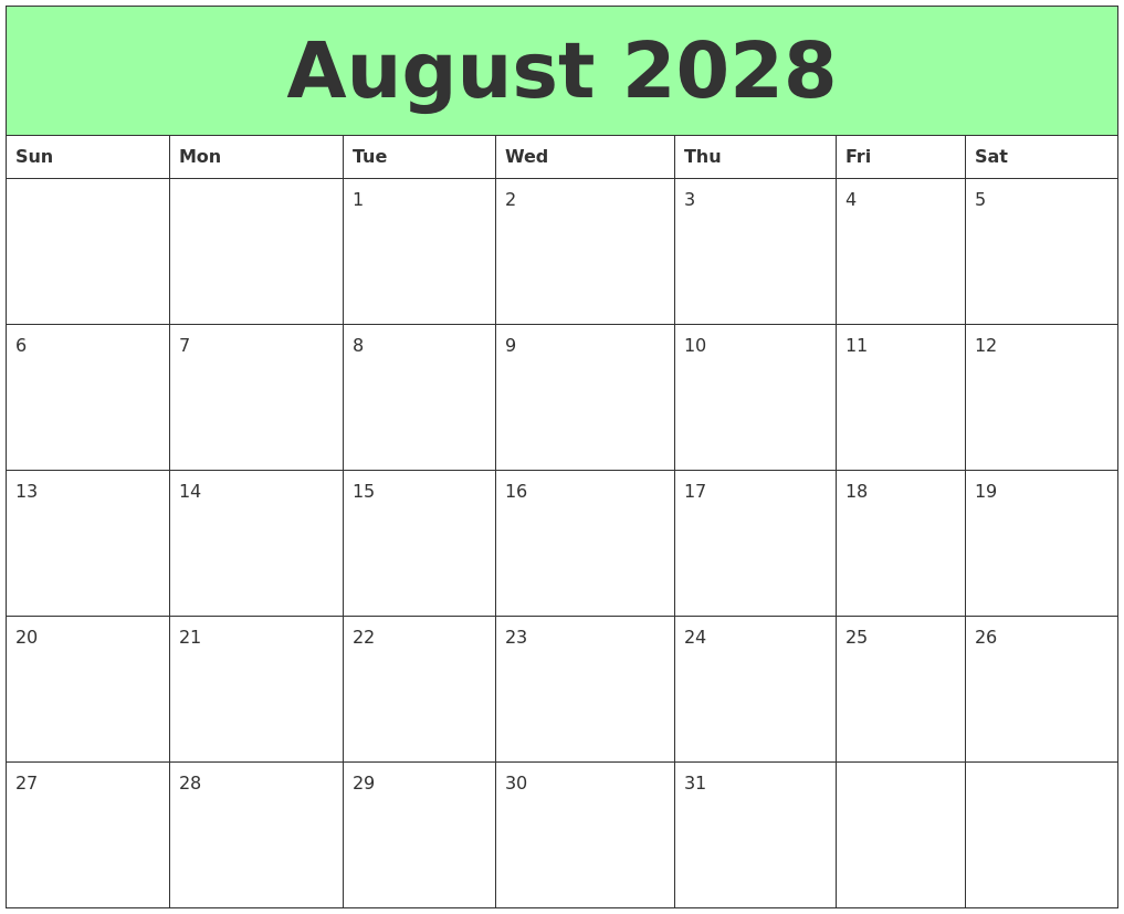 August 2028 Printable Calendars