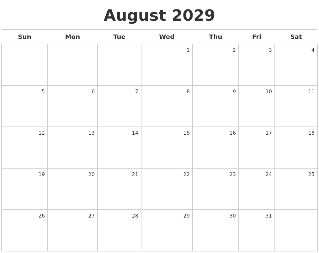 August 2029 Calendar Maker