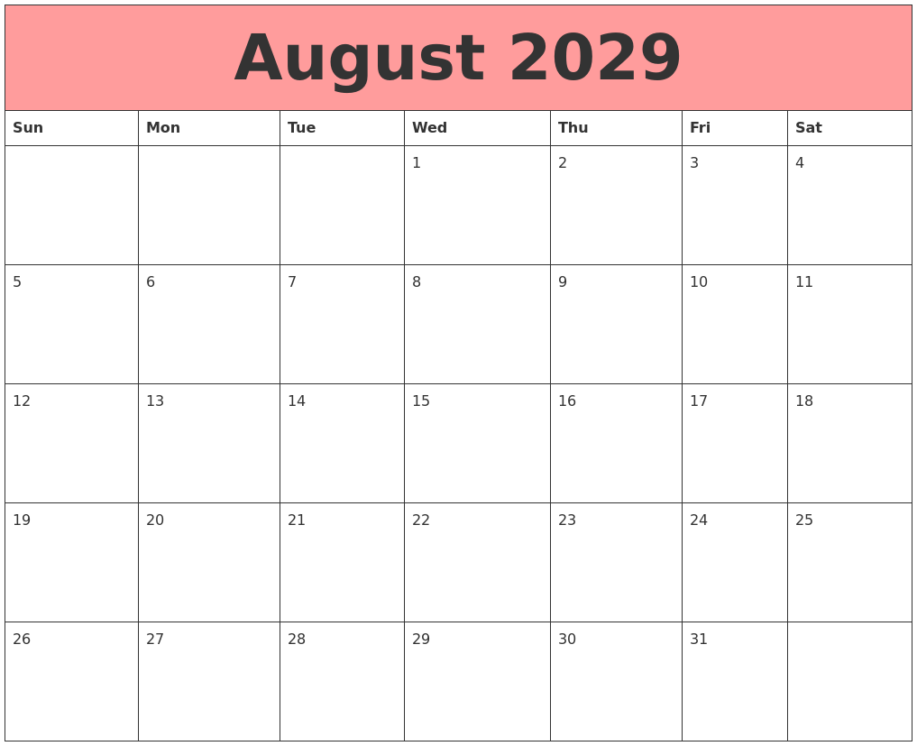 August 2029 Calendars That Work