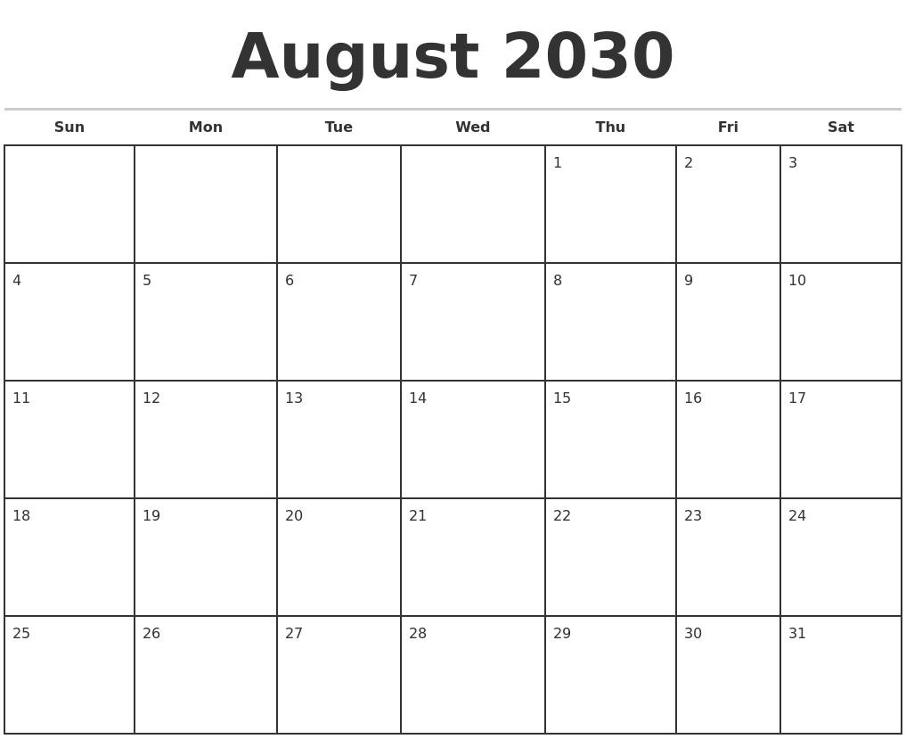 April 2030 Free Calendar Template