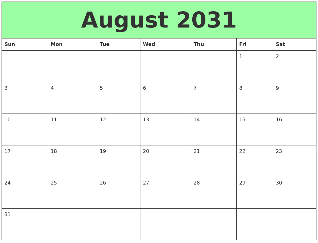 August 2031 Printable Calendars