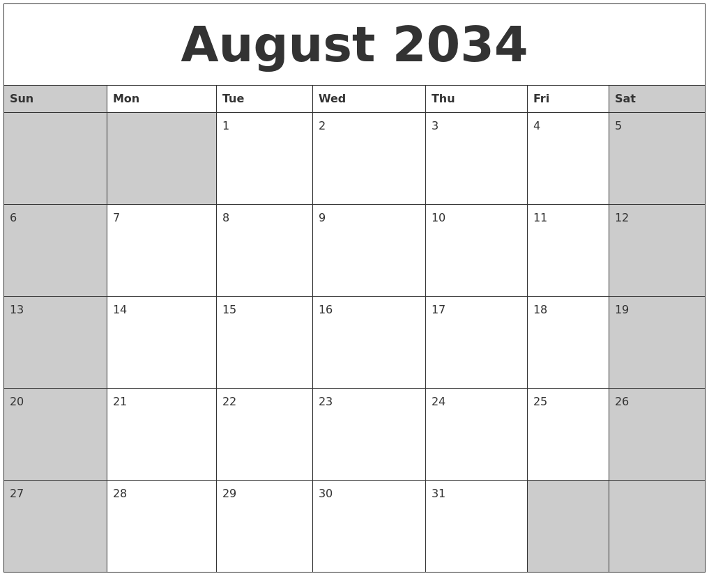 August 2034 Calanders