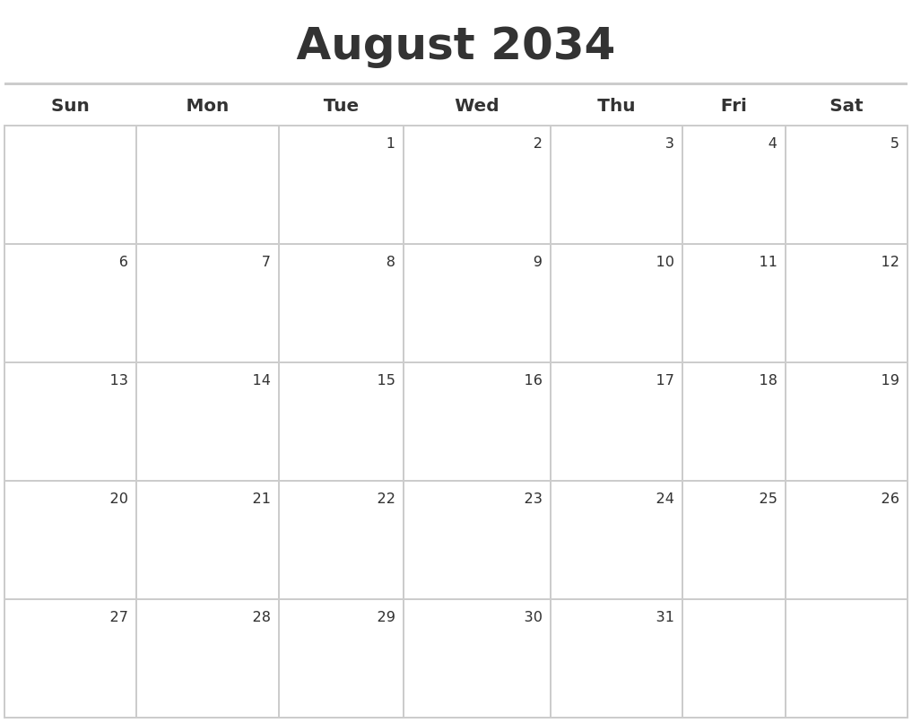 August 2034 Calendar Maker
