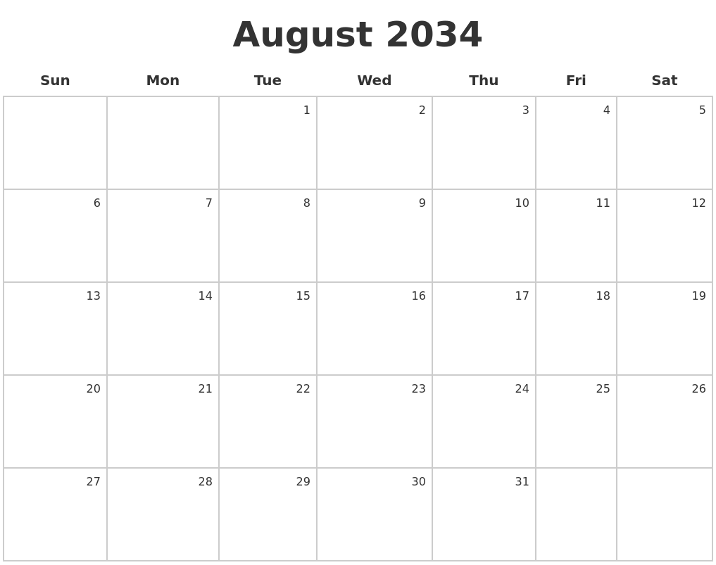 August 2034 Make A Calendar