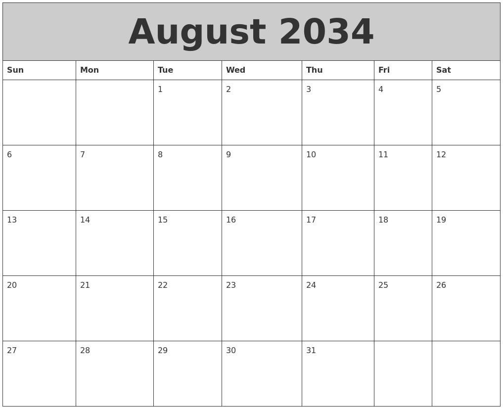 August 2034 My Calendar