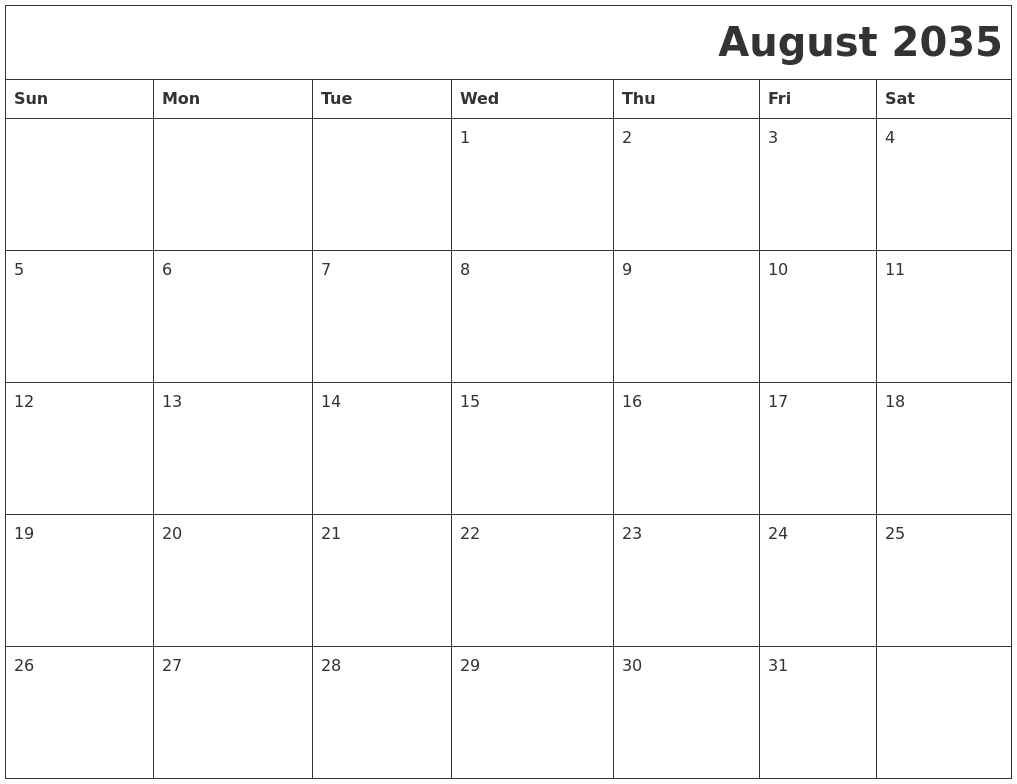 August 2035 Download Calendar