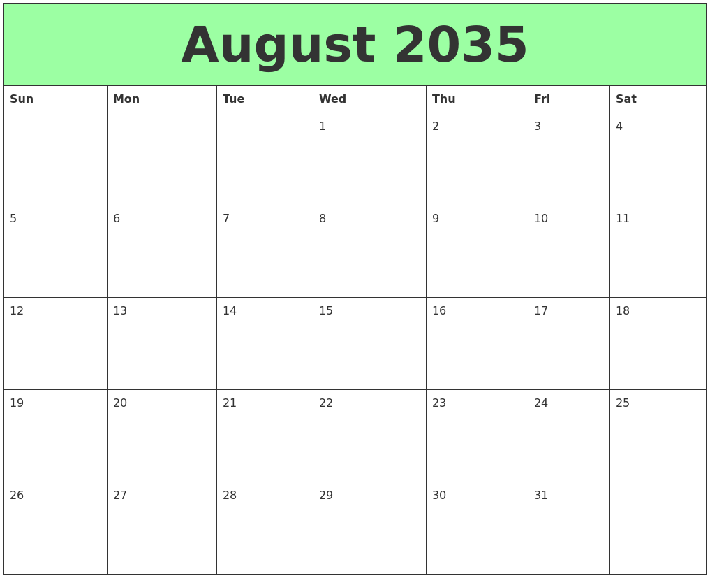 August 2035 Printable Calendars