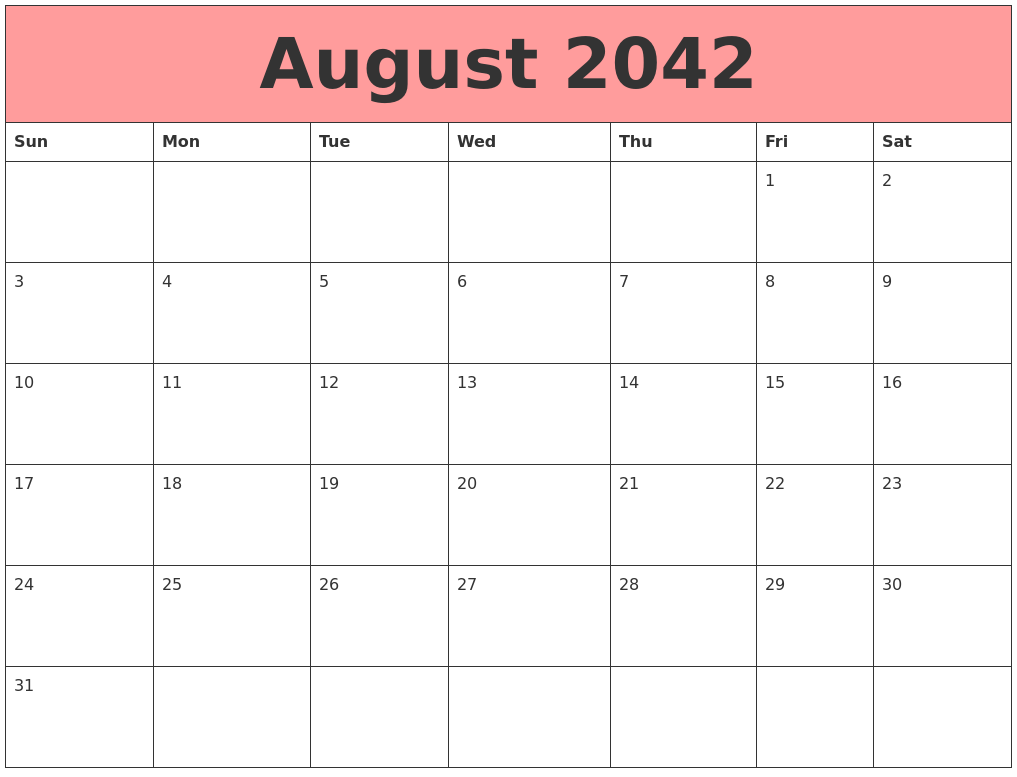 August 2042 Calendars That Work
