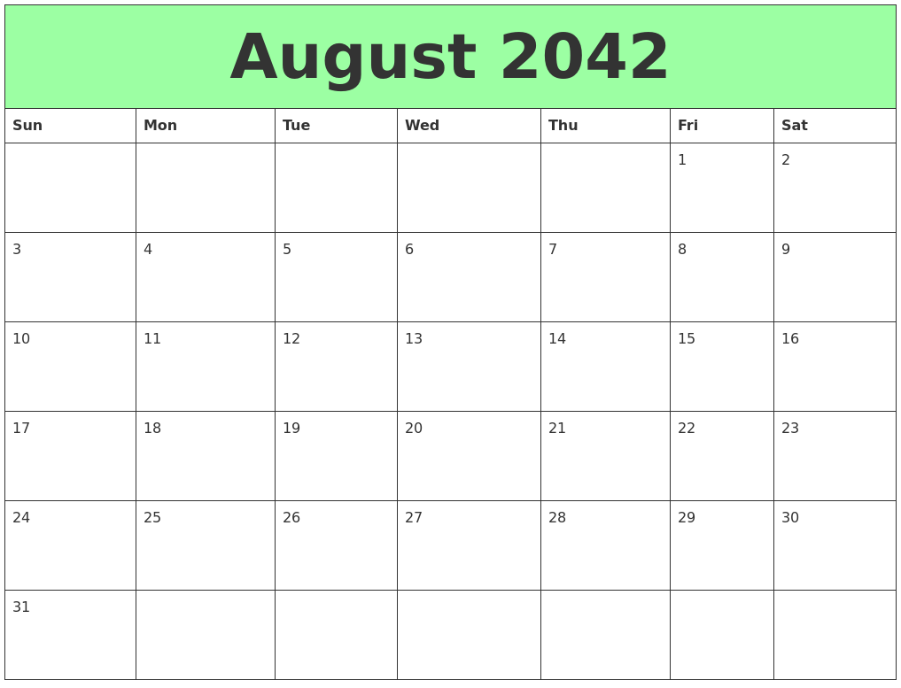 August 2042 Printable Calendars