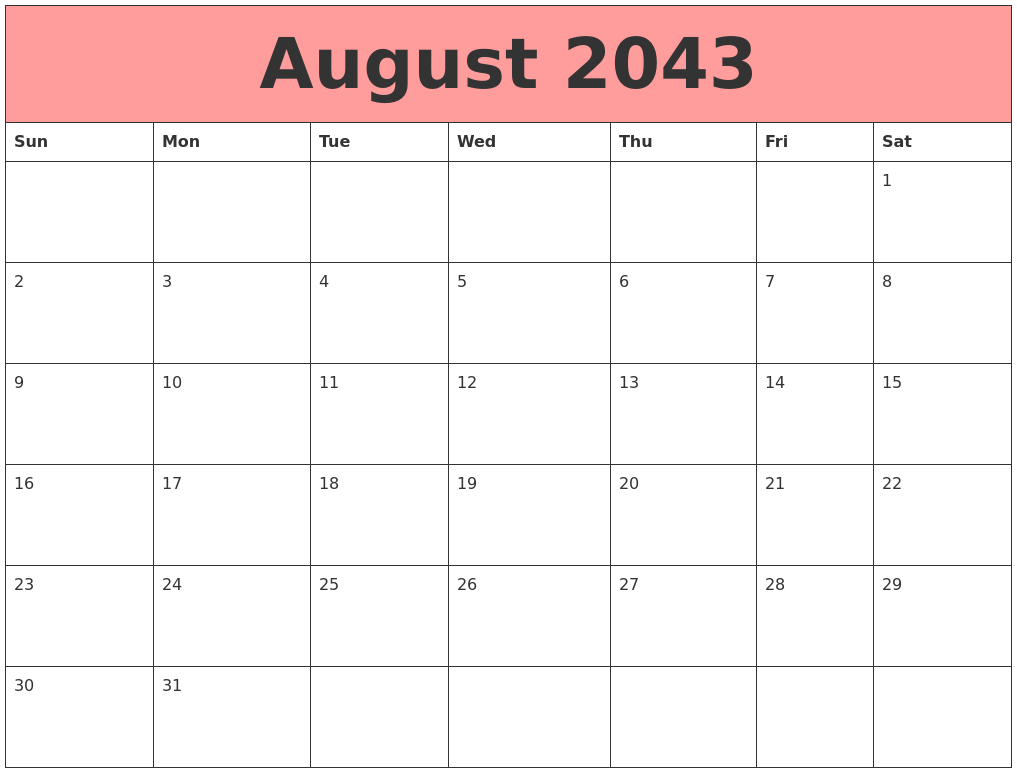 August 2043 Calendars That Work
