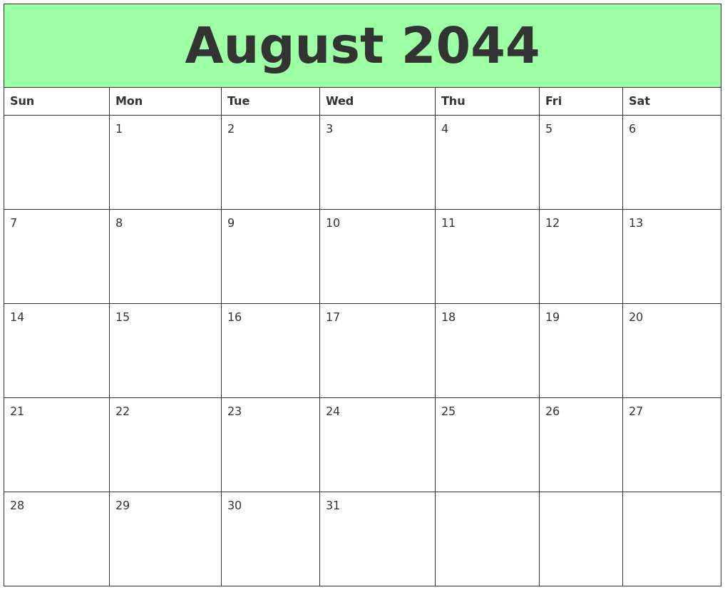 August 2044 Printable Calendars