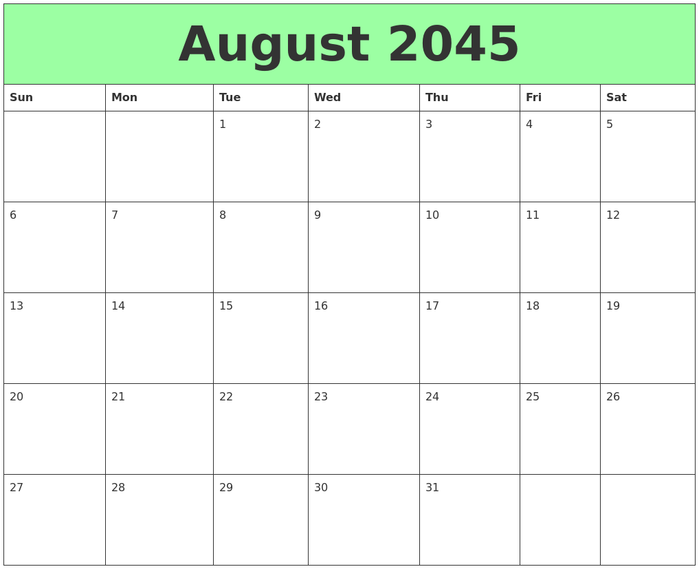 August 2045 Printable Calendars