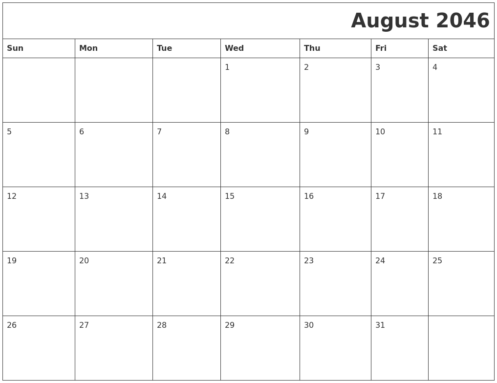 August 2046 Download Calendar