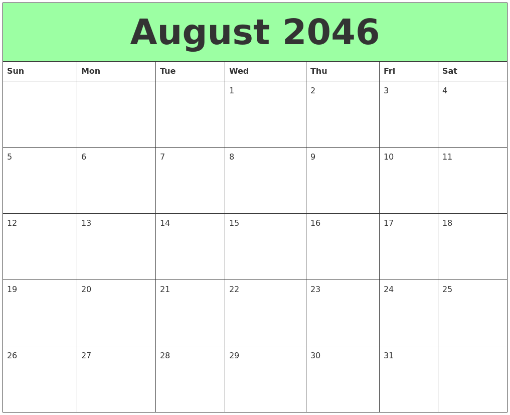 August 2046 Printable Calendars