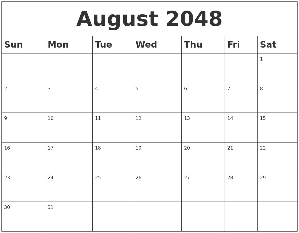 August 2048 Blank Calendar