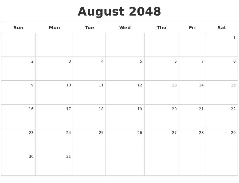 August 2048 Calendar Maker