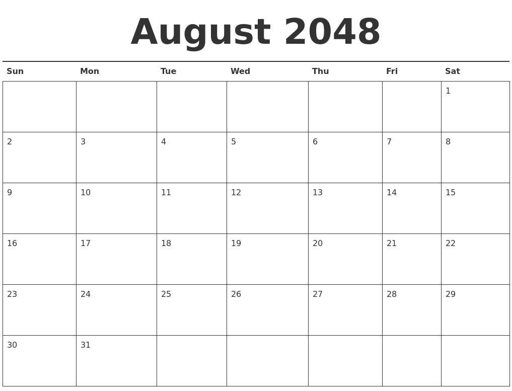 August 2048 Calendar Printable