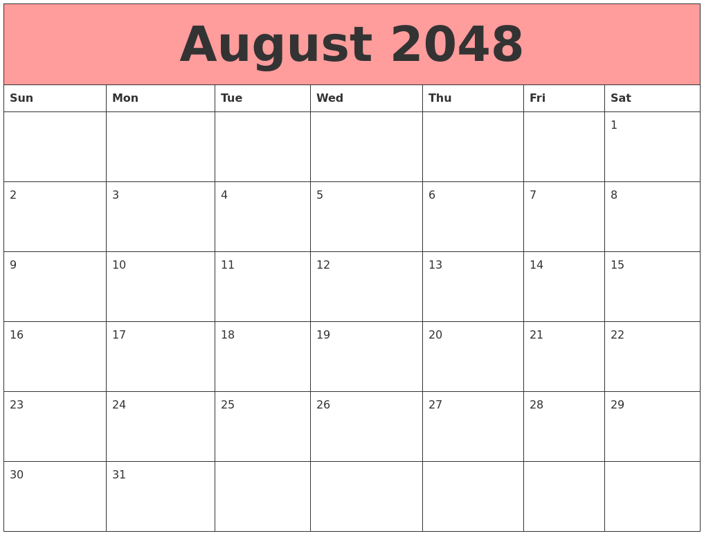 August 2048 Calendars That Work