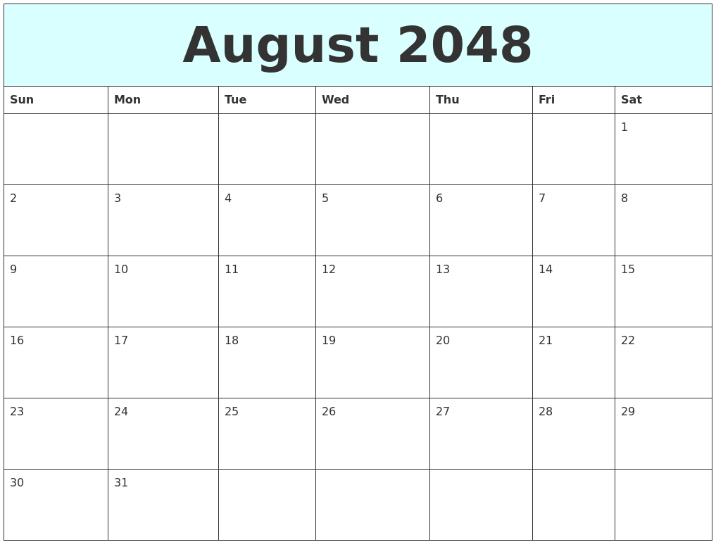 August 2048 Free Calendar
