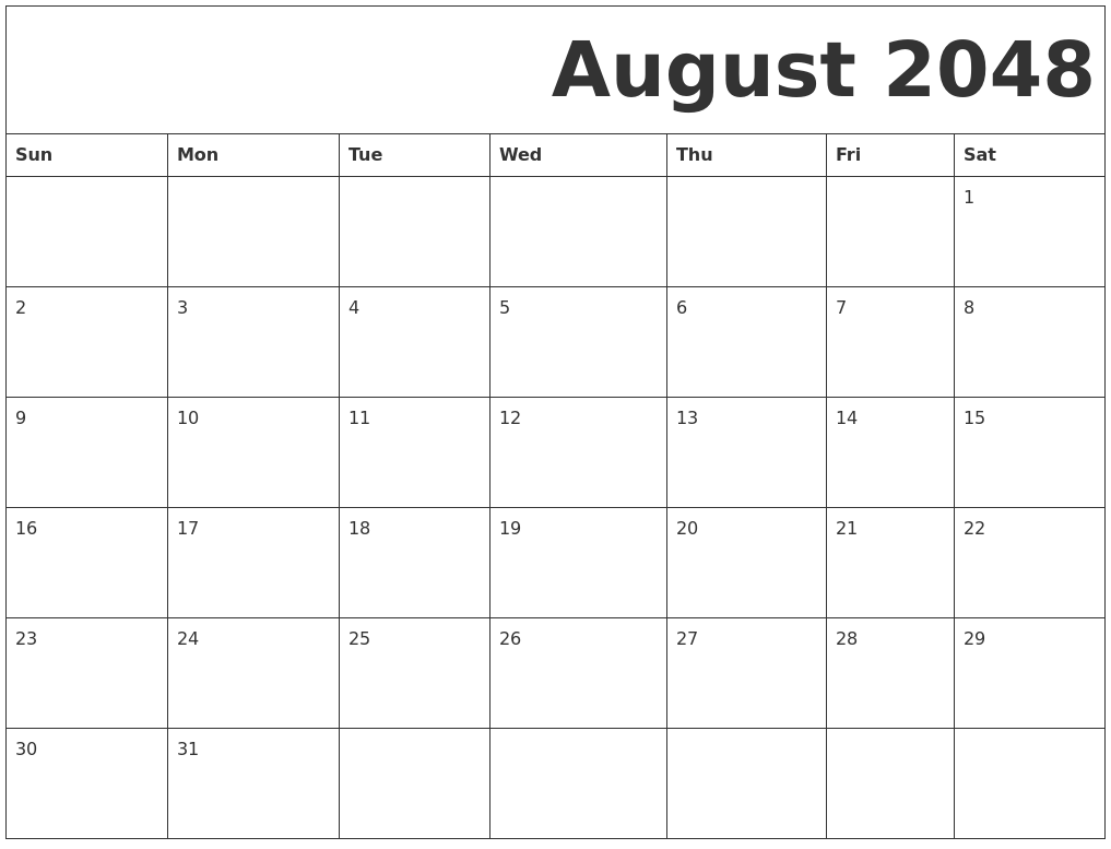 August 2048 Free Printable Calendar