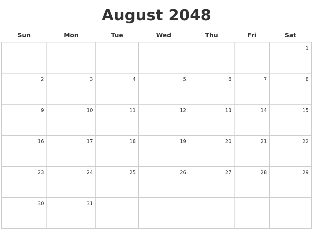August 2048 Make A Calendar