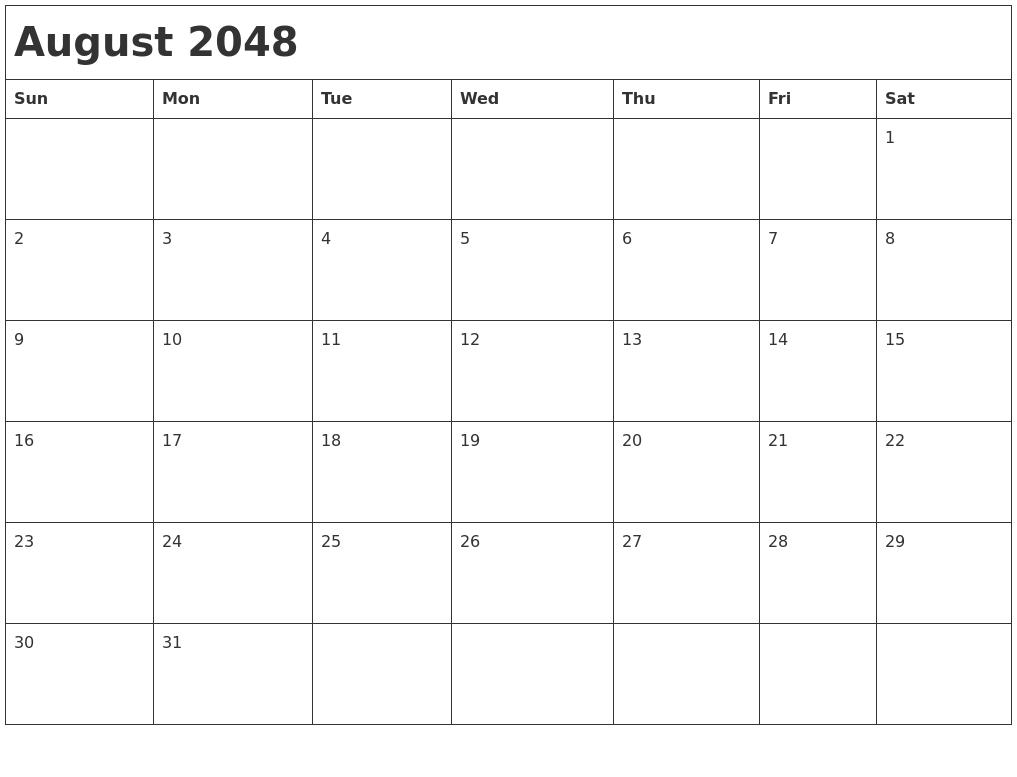August 2048 Month Calendar