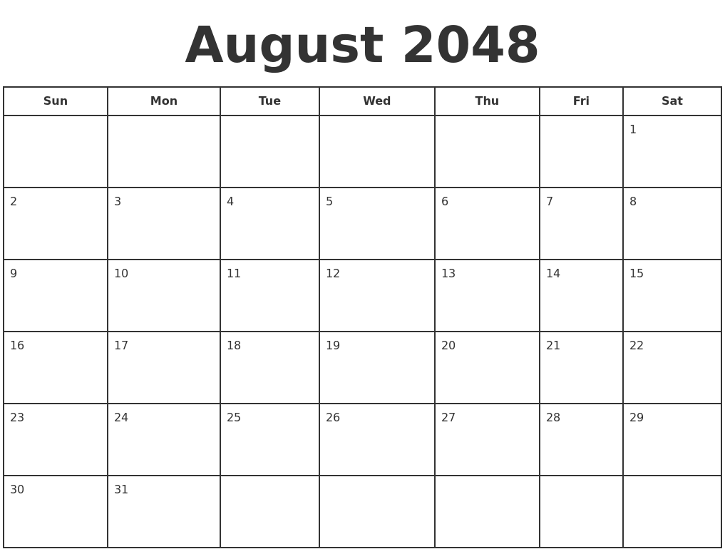 August 2048 Print A Calendar