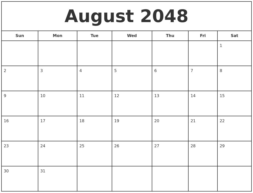 August 2048 Print Free Calendar