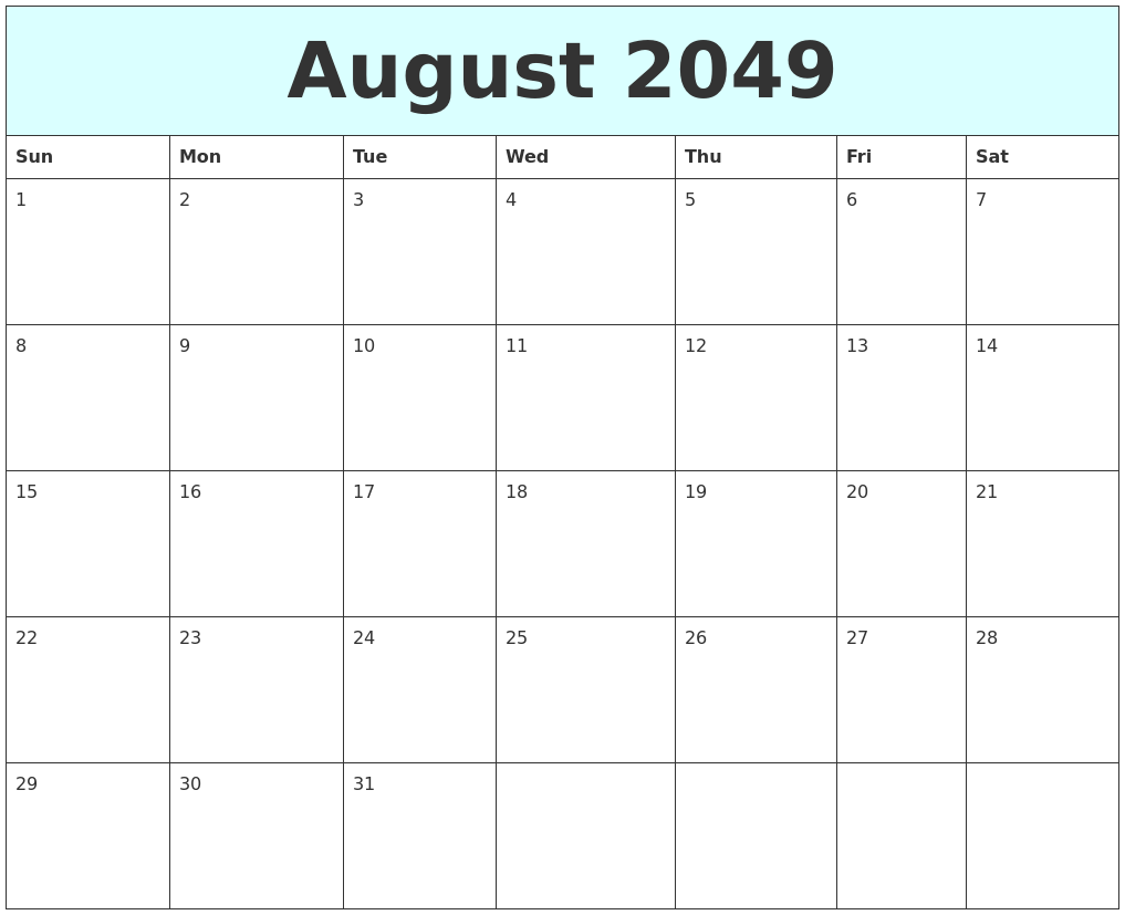 August 2049 Free Calendar
