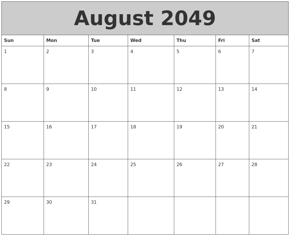 August 2049 My Calendar