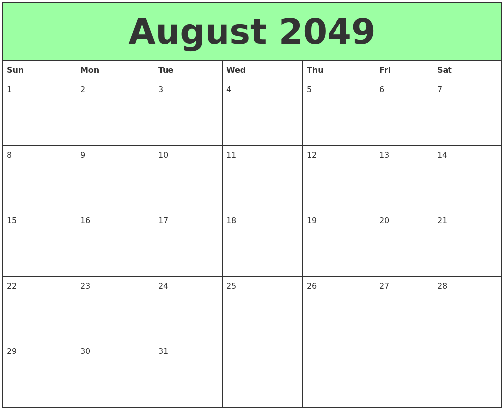 August 2049 Printable Calendars