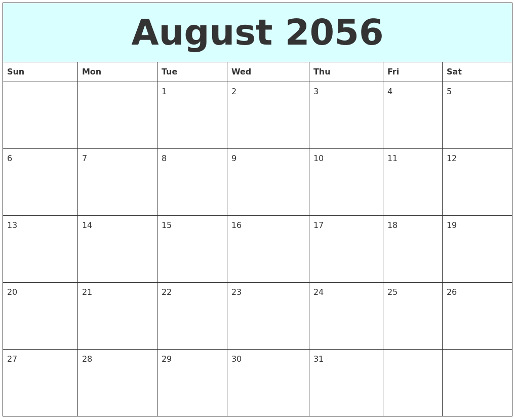 August 2056 Free Calendar