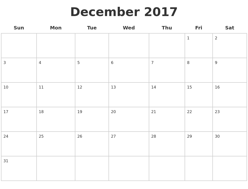 December 2017 Calendar Blank