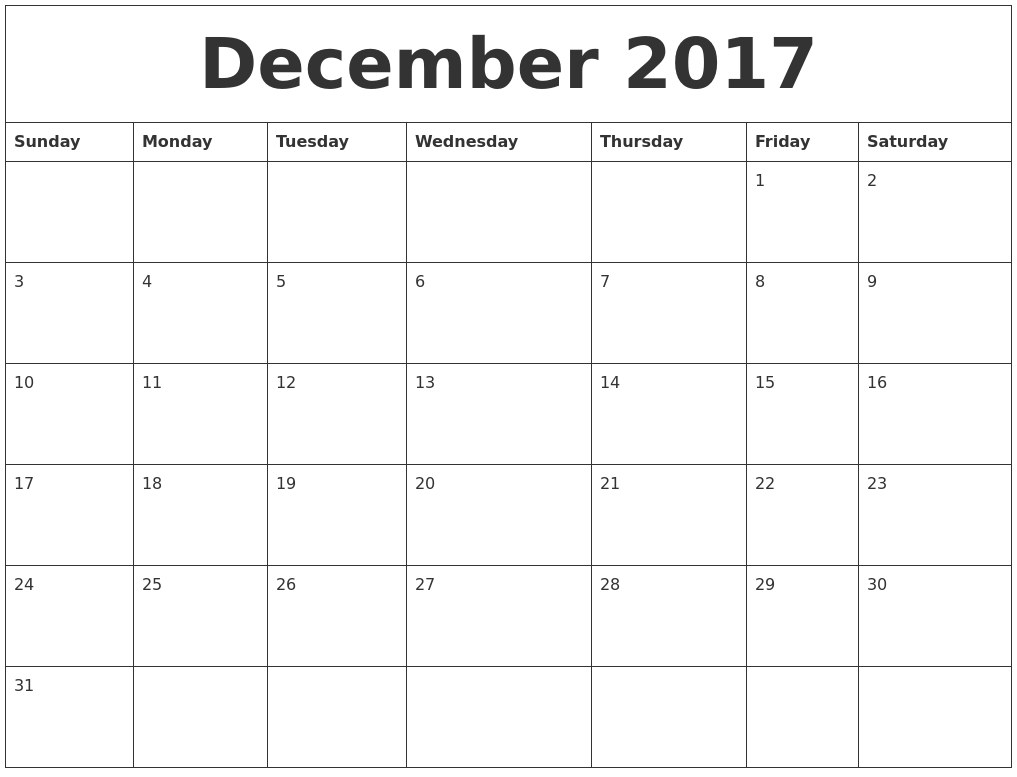 December 2017 Calendar December 2017 Calendar
