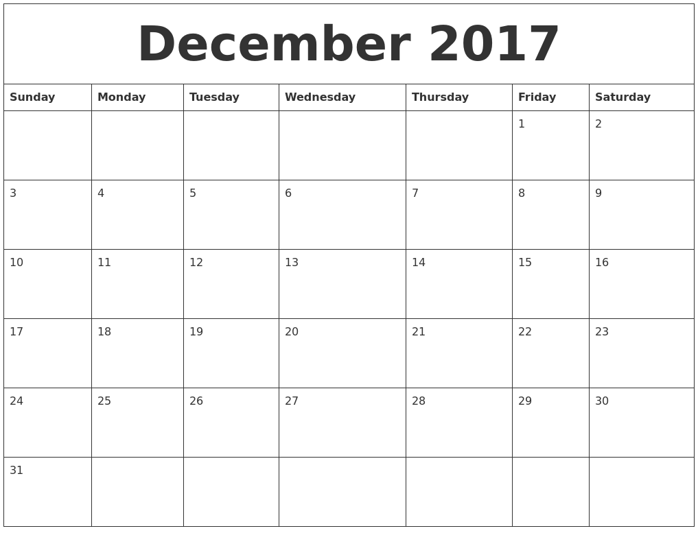 December 2017 Calendar