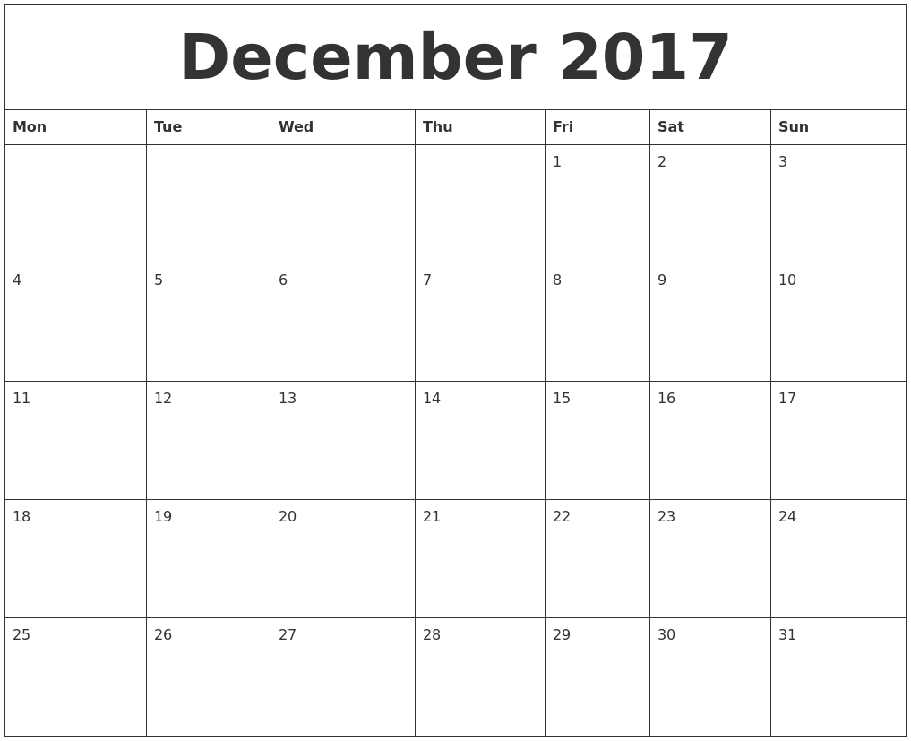 Monthly Calendar Monday Start : December free printable monthly calendar Monthly Calendar Monday Start : December free printable monthly calendar