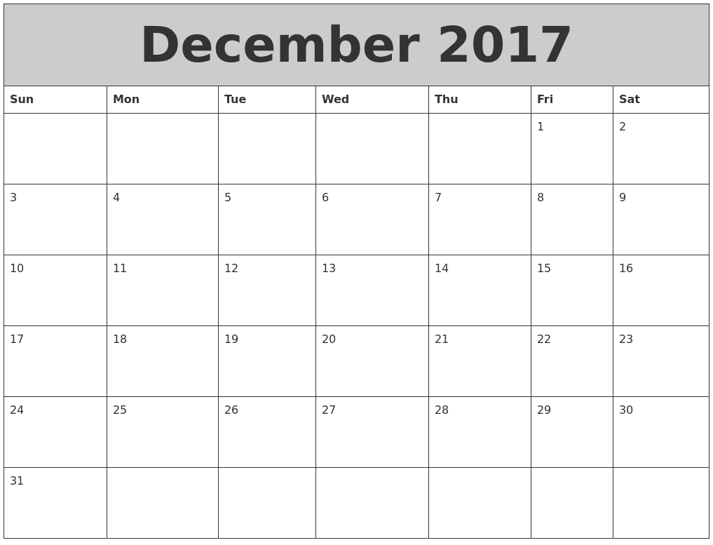 december calendar page