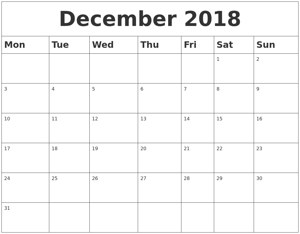 blank calendar december