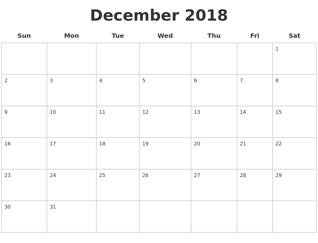 December 2018 Blank Calendar
