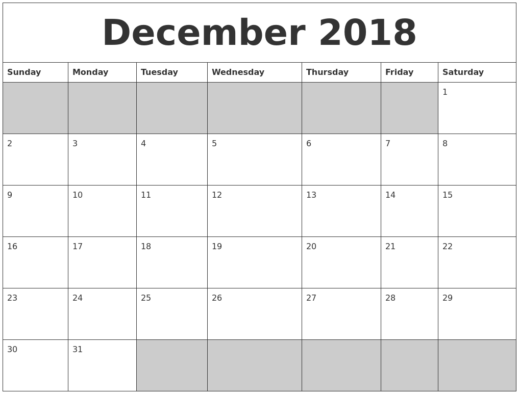 December 2018 Blank Printable Calendar