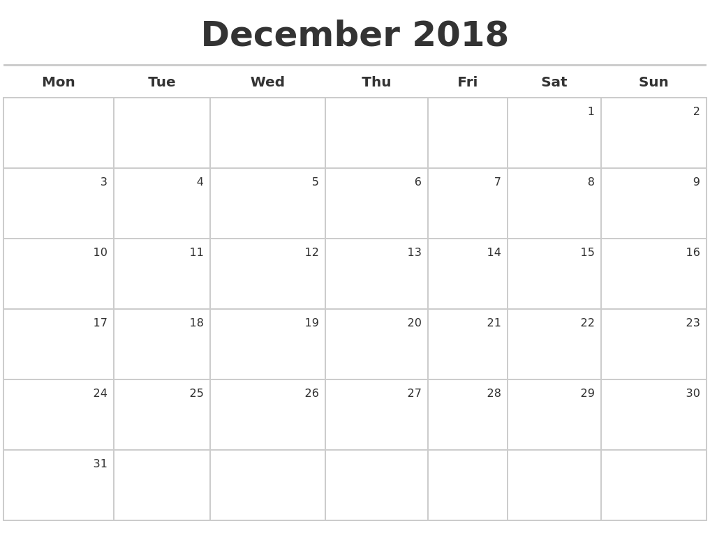 December 2018 Calendar Maker December 2018 Calendar Maker