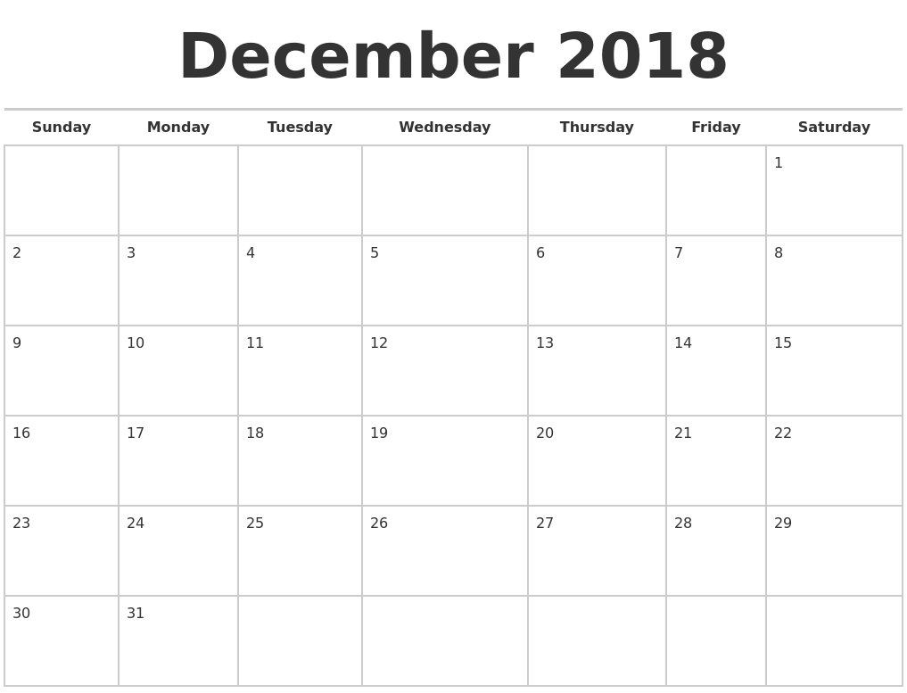 December 2018 Calendars Free