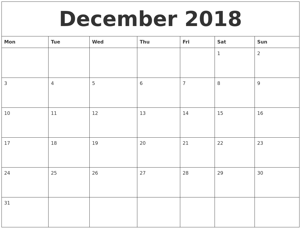 2018 calendar to print