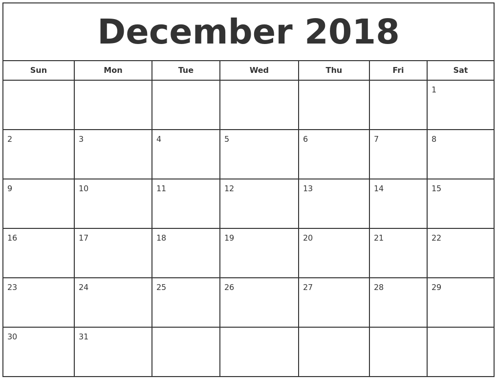 Free December 2018 Calendar